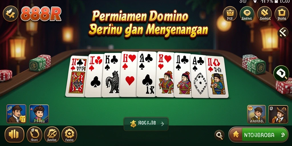 Tampilan gameplay seru dari game Domino 888R dengan interaksi pengguna.