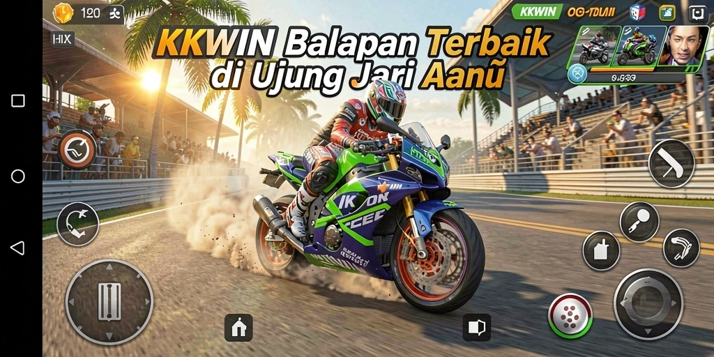 Screenshot gameplay KKWIN menampilkan balapan motor yang seru dan mendebarkan.
