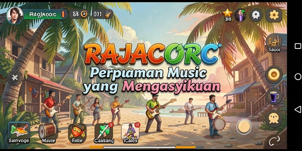 Tampilan gameplay <strong>RAJACORC</strong> yang menampilkan suasana bermain musik yang seru.