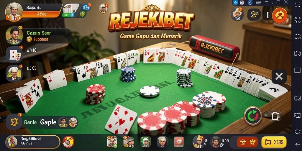 Tampilan gameplay seru dari REJEKIBET mendemonstrasikan keseruan bermain Gaple.