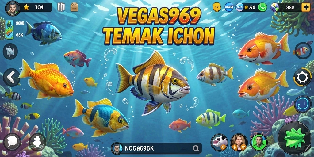 Screenshot gameplay VEGAS969 menampilkan aksi seru menangkap ikan.